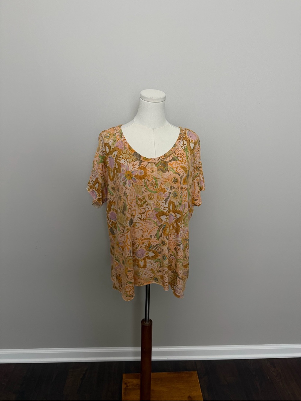 Anthropologie Pilcro Tee Shirt Tunic Floral Oversized Linen Cotton Boho Mustard